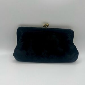 Vintage Black Velvet Clutch Bag w/ Kiss-Lock Clasp & Attached Coin Purse